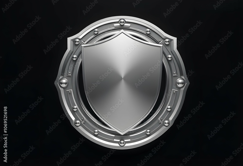 Obraz premium Silver shield 3D badge emblem created with generative AI