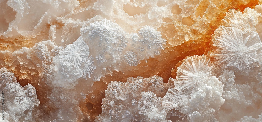 Abstract close-up of white salt crystals on an orange background. Abstract close-up of white salt crystals on an orange background.