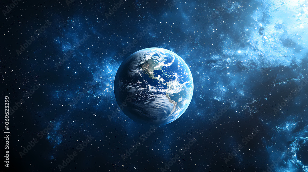 Fototapeta premium Planet earth seen floating in the vastness of space, earth, space, planet, blue, atmosphere, galaxy, universe, celestial. Celestial. Illustration