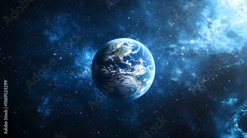 Fototapeta Naklejka Na Ścianę i Meble -  Planet earth seen floating in the vastness of space, earth, space, planet, blue, atmosphere, galaxy, universe, celestial. Celestial. Illustration