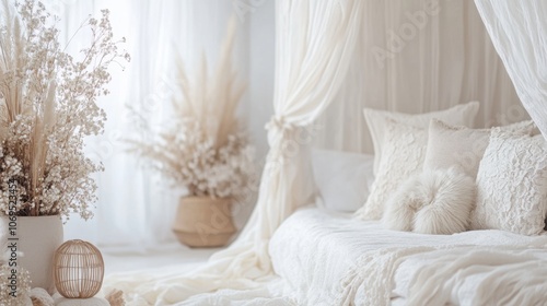 Serene Cozy Bedroom with Soft Textiles and Decor