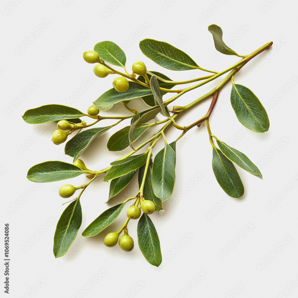 Fresh Mistletoe Branch on White Background Fresh Mistletoe Branch on White Background