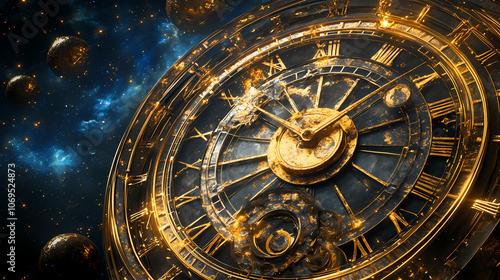 Wallpaper Mural The cosmic clock face, adorned with celestial elements, invites contemplation of the universe's origins and the nature of reality. ideal for projects related to science,. Celestial. Illustration Torontodigital.ca