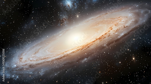 The cosmic whirlwind of the andromeda galaxy, with its majestic spiral arms and bright core, a cosmic tapestry of stars, gas, and dust spanning over light-years. Celestial. Illustration photo