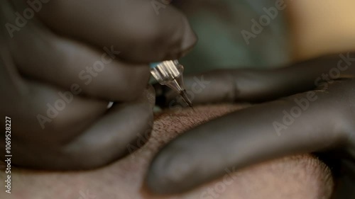 Close up shots of Scalp micropigmentation, also known as a hair tattoo, can cover bald spots or thinning hair without surgery