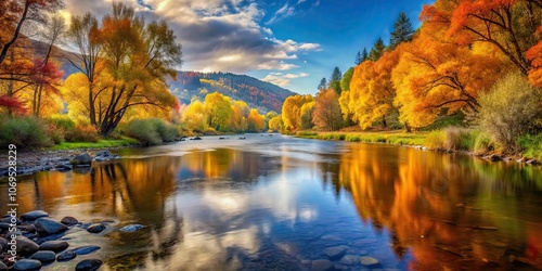 Tranquil Shakva river flowing through a stunning autumn landscape, autumn, river, landscape, trees, foliage, scenery photo