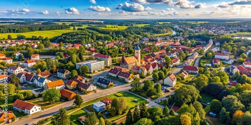 Aerial view of Rietavas town in western Lithuania, Rietavas, town, Lithuania, aerial view, cityscape, landscape, buildings photo