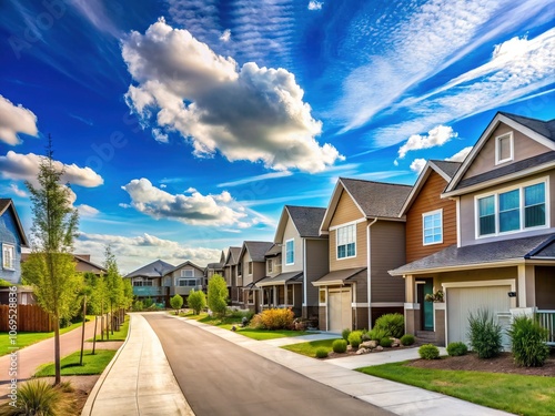 Modern Homes Under a Blue Sky - Suburban Development
