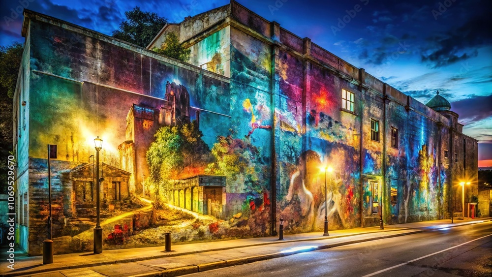 Obraz premium Oversized Public Notice Mural Mockup - Night Photography