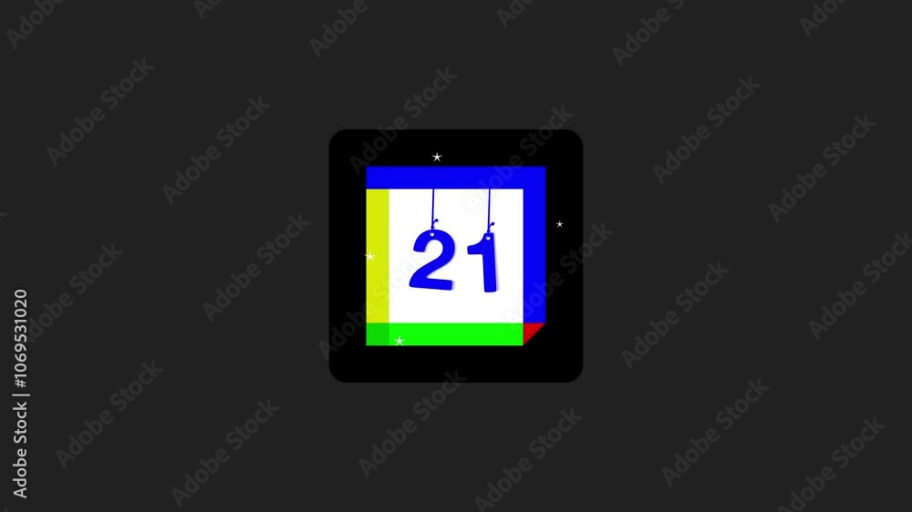 Calendar Page Icon Animation with '21' Date in 4K – Modern Countdown Visual for Time Tracking, Scheduling, and Event Planning. Calendar Page Icon Animation with '21' Date in 4K – Modern Countdown Visual for Time Tracking, Scheduling, and Event Planning.