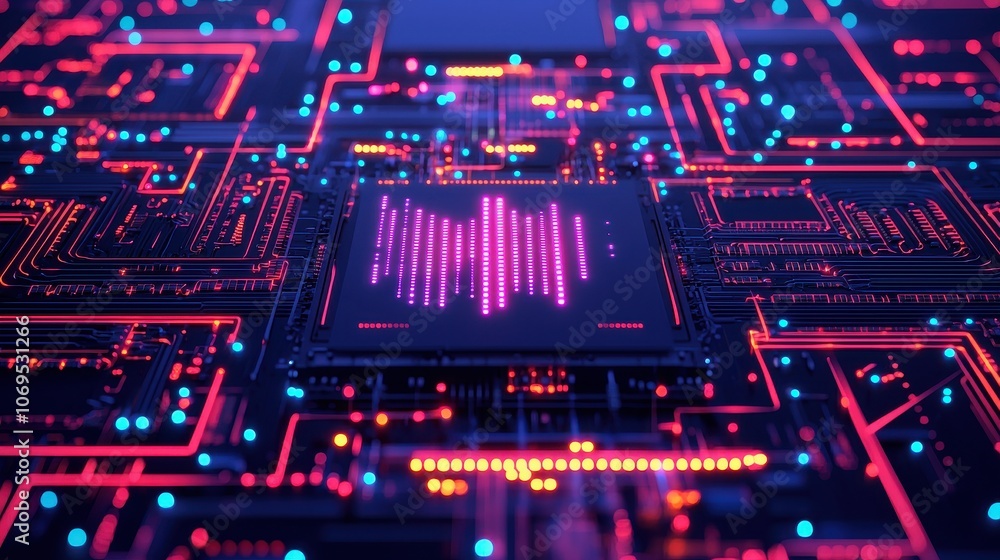 Obraz premium Abstract AI Circuit Board with Data Streams