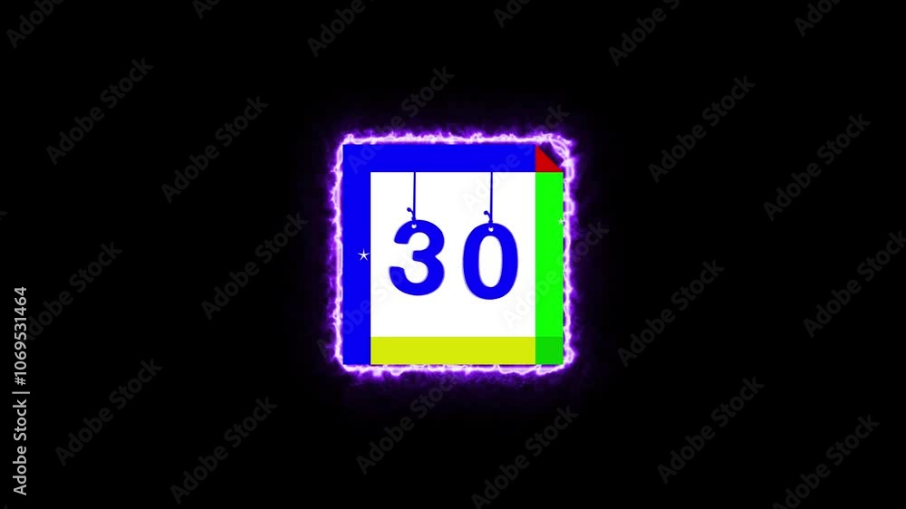 Neon Glow Sign: Calendar Page Icon Animation with '30' Date in 4K – Modern Countdown Visual for Time Tracking, Scheduling, and Event Planning. Neon Glow Sign: Calendar Page Icon Animation with '30' Date in 4K – Modern Countdown Visual for Time Tracking, Scheduling, and Event Planning.