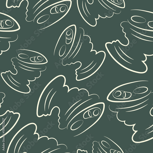 seamless pattern with tin cans drawn in contour on a dark green background, to fight against environmental pollution day