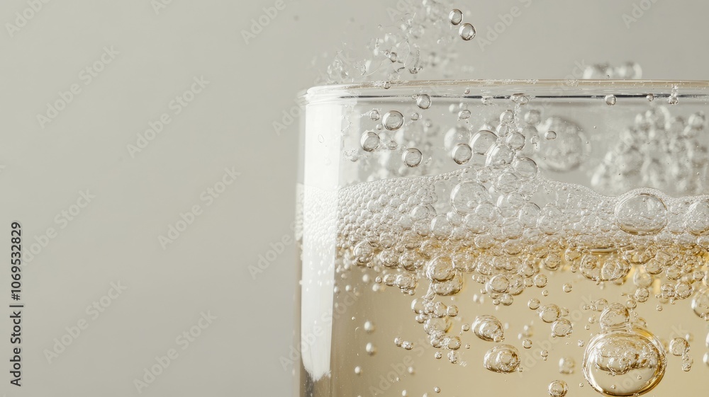 Clear glass filled with effervescent carbonated beverage bubbles Clear glass filled with effervescent carbonated beverage bubbles