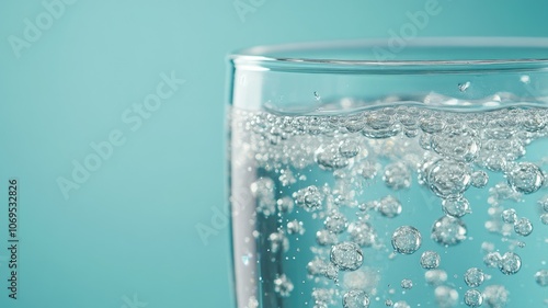 Wallpaper Mural Close-up of carbonated water in glass on light blue background Torontodigital.ca