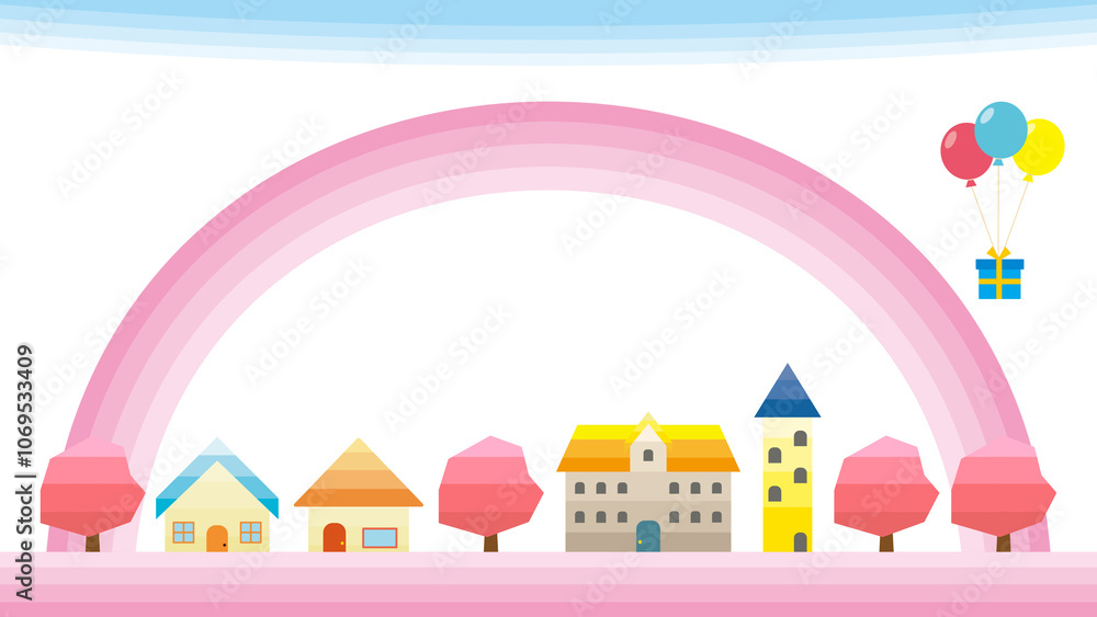 シンプルな街並みのイラスト 枠 背景 春 シンプルな街並みのイラスト 枠 背景 春