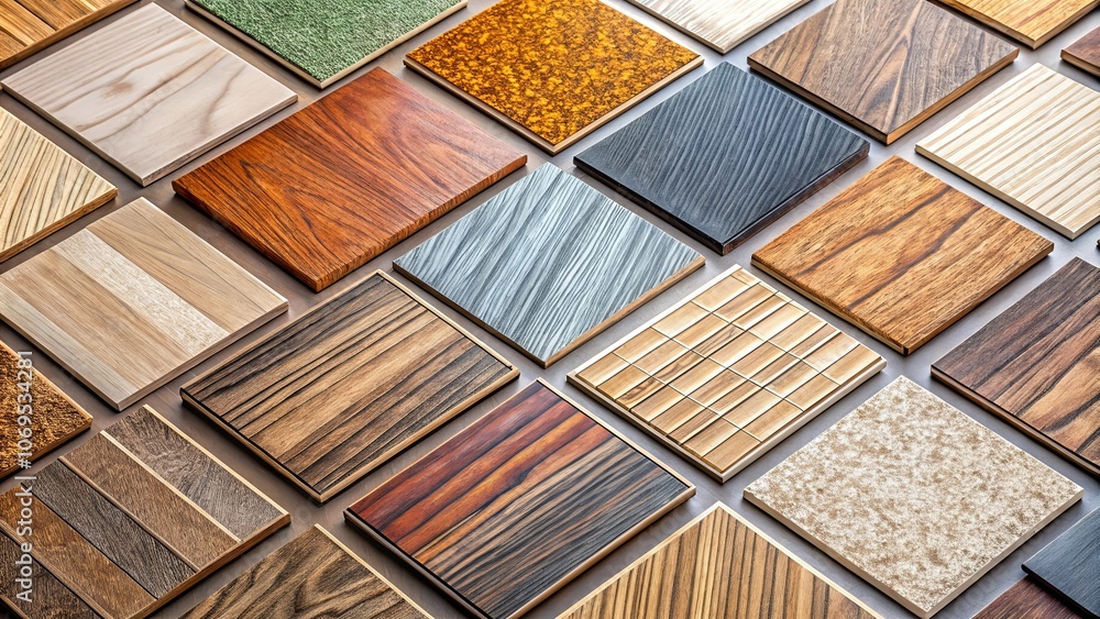Fototapeta premium A collection of square samples showcasing a variety of wood finishes and textures, perfect for interior design inspiration.