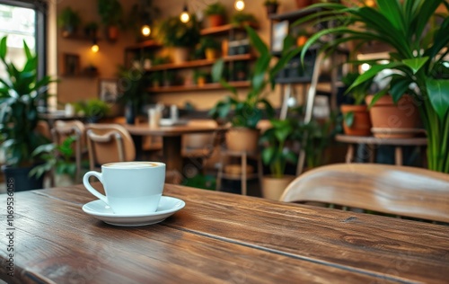 Serene Coffee Moment in a Cozy Green Cafe