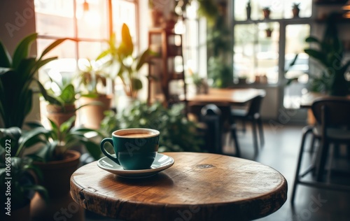 Cozy Coffee Scene in a Lush Cafe Environment