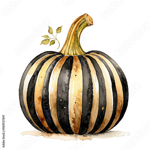 Striped Pumpkin with Leaf photo