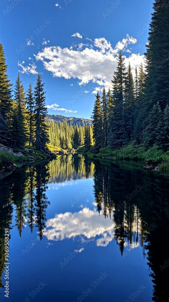 Reflections of clouds in the calm waters of a mountain lake Reflections of clouds in the calm waters of a mountain lake
