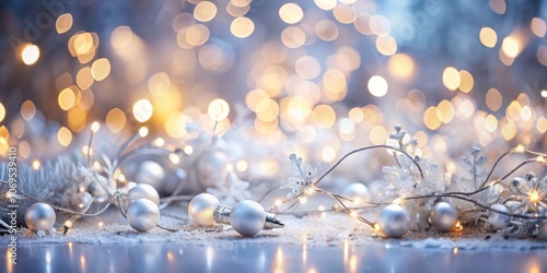 Blurred Christmas Bokeh in White and Silver Colors, Sparkling Lights Creating a Magical Atmosphere for New Year Greeting Cards and Postcards with Copyspace Available for Custom Messages photo