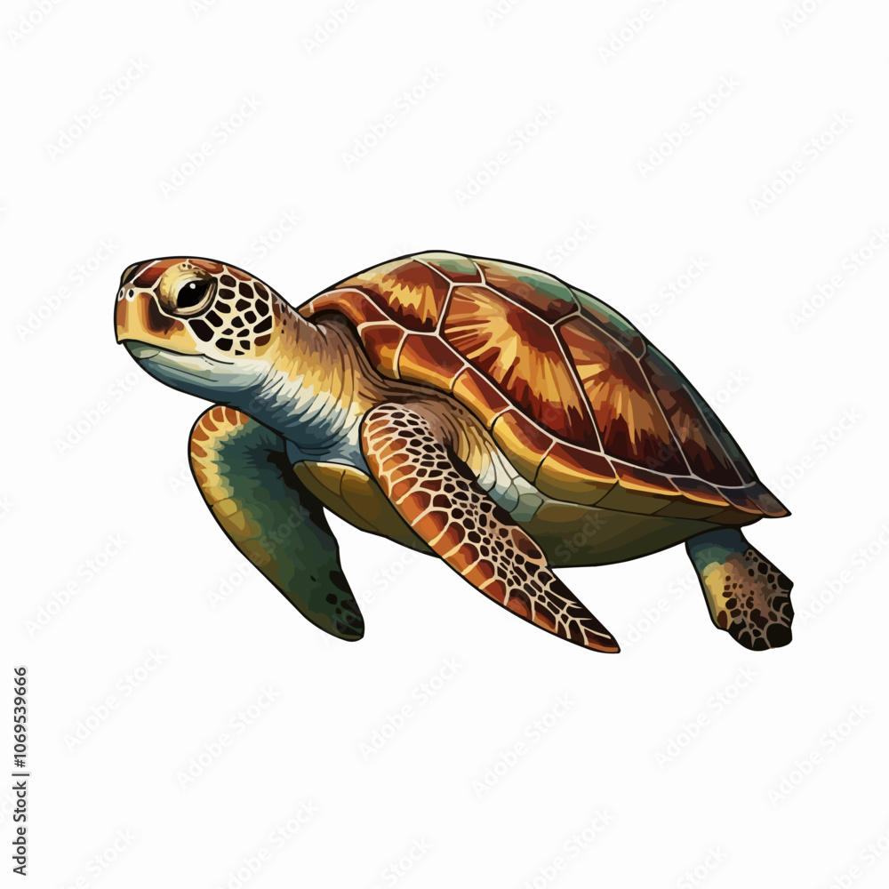 Obraz premium Great Turtle. Sea turtle isolated on white background. Cartoon vector illustration.