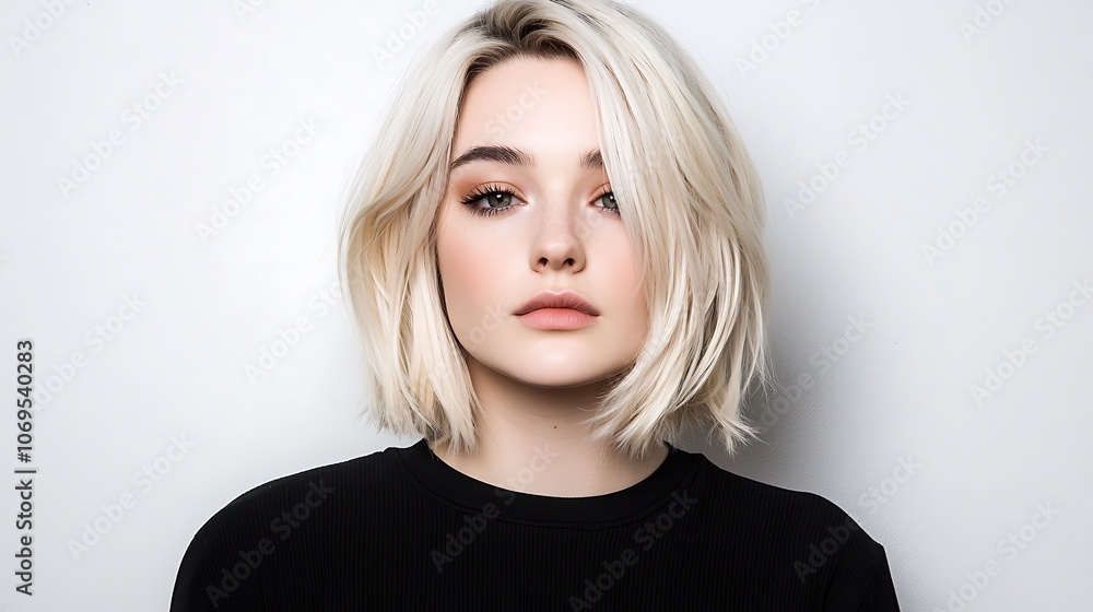 Captivating portrait of a young woman with stylish blonde hair showcasing contemporary beauty trends Captivating portrait of a young woman with stylish blonde hair showcasing contemporary beauty trends