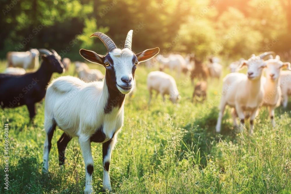 goat at grass field goat at grass field