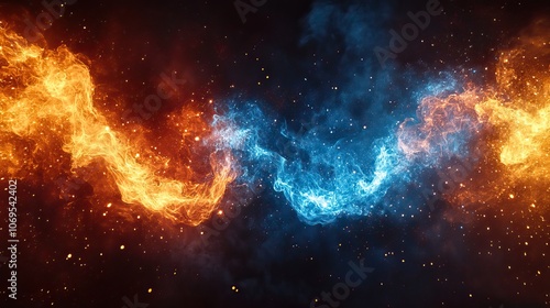 A dynamic versus background is designed for sports matches, featuring blue and orange flames with sparks, evoking excitement and competition. photo