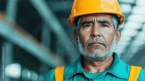 Portrait of a senior construction worker in safety gear at an industrial site