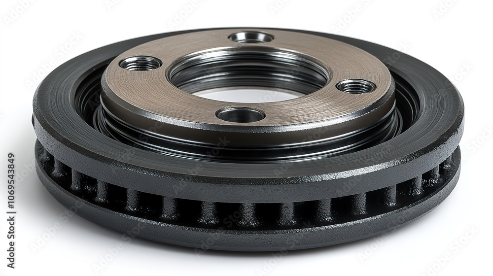 A furniture caster wheel made from metal and plastic, with a rubber wheel, isolated on a white background. A furniture caster wheel made from metal and plastic, with a rubber wheel, isolated on a white background.
