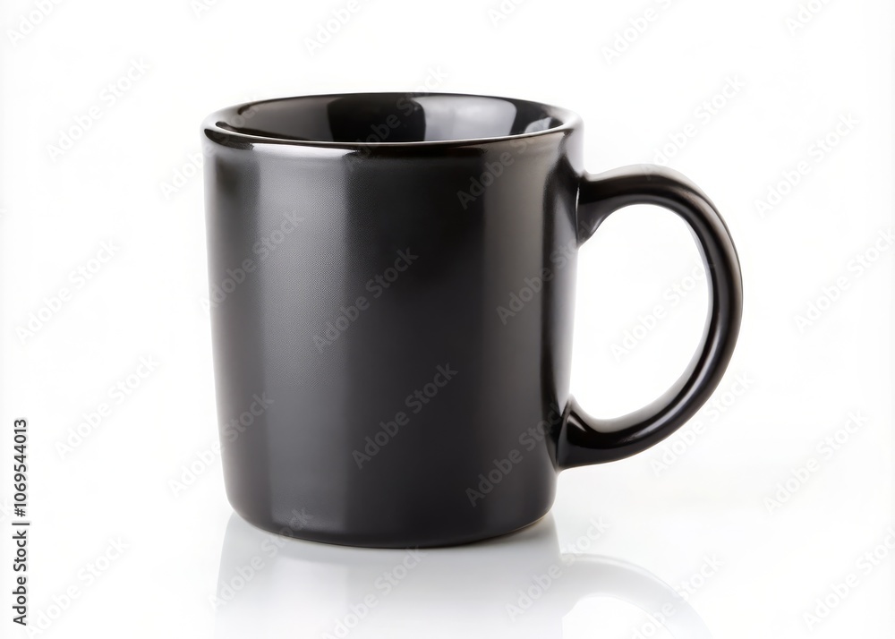 Elegant Black Ceramic Coffee Mug with Blank Space for Custom Branding, Isolated on White Background, Perfect for Promotional or Personal Use in Fashion Photography Elegant Black Ceramic Coffee Mug with Blank Space for Custom Branding, Isolated on White Background, Perfect for Promotional or Personal Use in Fashion Photography