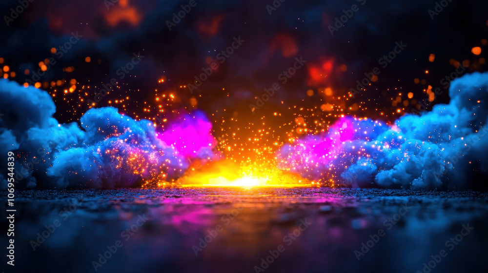 Mystical abstract lights and colorful smoke in a dreamlike nightscape Mystical abstract lights and colorful smoke in a dreamlike nightscape