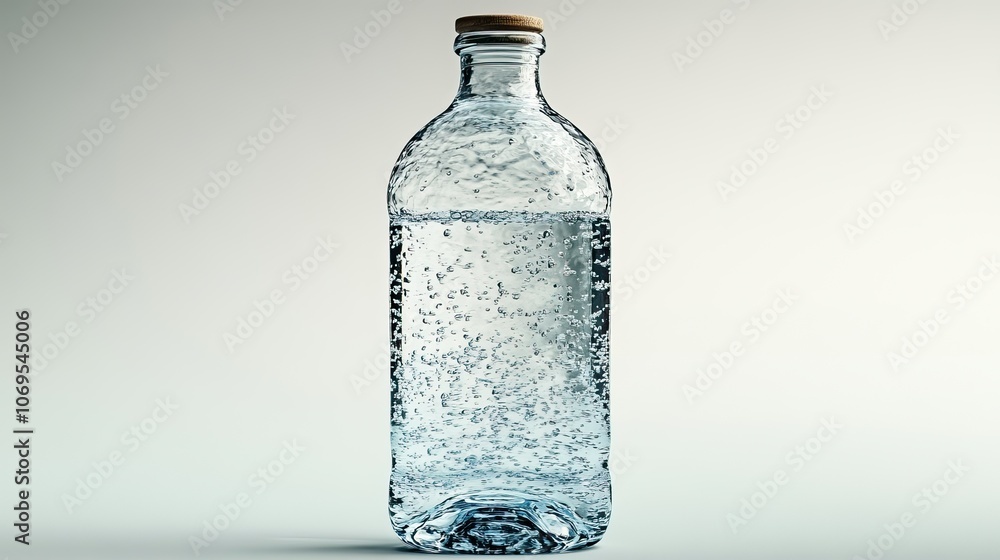 A glass bottle filled with clean water is shown against a white background with a clipping path. A glass bottle filled with clean water is shown against a white background with a clipping path.