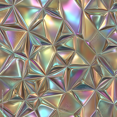 crystalline holo patchwork chrome pattern, seamless texture