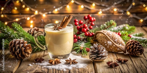 Wallpaper Mural Festive Christmas Eggnog in a Glass Surrounded by Holiday Decorations, Twinkling Lights, and a Cozy Winter Landscape for a Perfect Holiday Atmosphere Torontodigital.ca