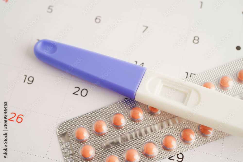Pregnancy test for female of ovulation day, fetus, maternity, childbirth, birth control. Pregnancy test for female of ovulation day, fetus, maternity, childbirth, birth control.