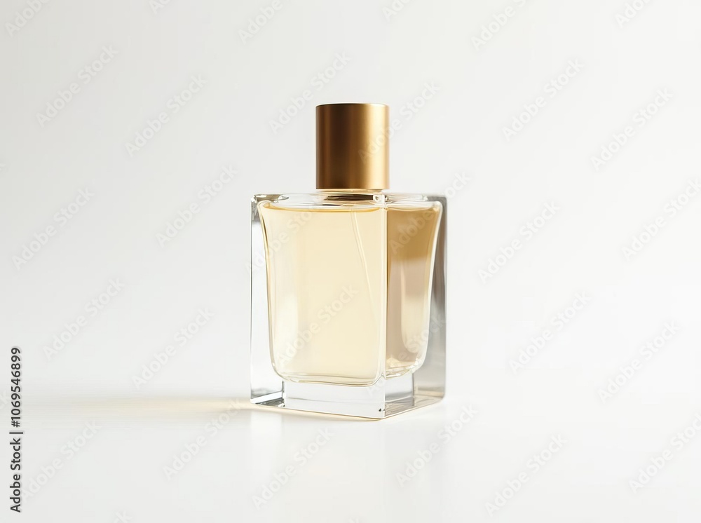 Modern Square Perfume Bottle Mockup with Gold Cap on White Background for Premium Fragrance Product Photography and Branding Modern Square Perfume Bottle Mockup with Gold Cap on White Background for Premium Fragrance Product Photography and Branding