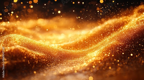 A high-speed image captures fine golden sand flying in the air, creating an abstract splash effect. photo