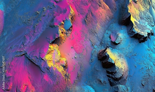 Aerial capture of vibrant mineral deposits in vivid colors. Generative AI image