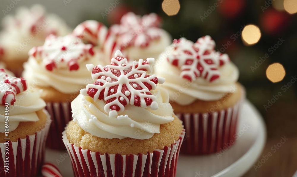 Beautifully decorated Christmas cupcakes with snowflake toppings and candy canes, perfect for holiday celebrations and cozy gatherings Beautifully decorated Christmas cupcakes with snowflake toppings and candy canes, perfect for holiday celebrations and cozy gatherings