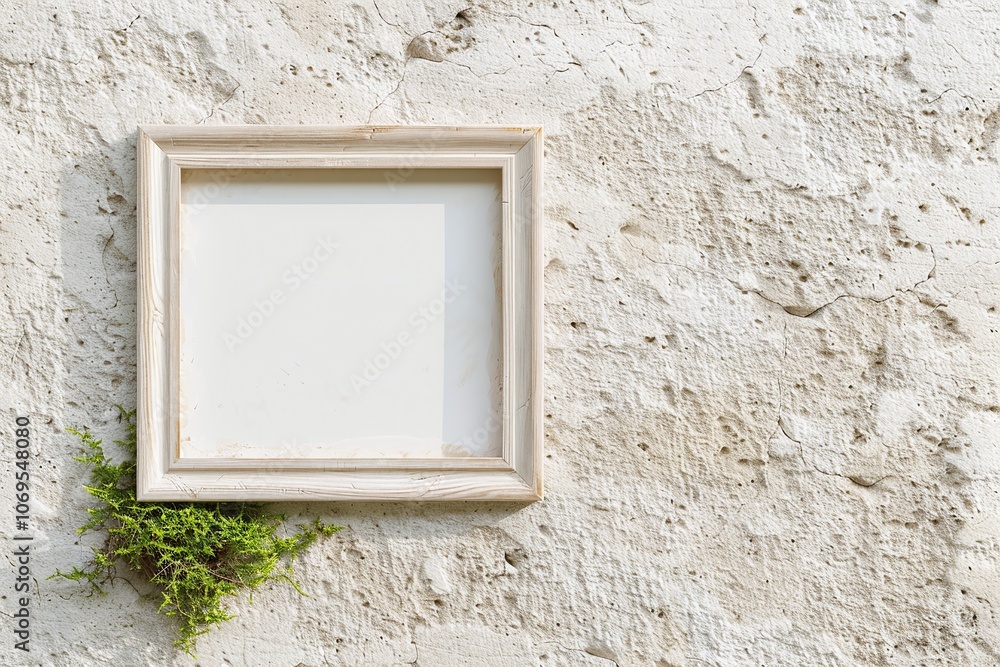 Square wooden frame with blank white space, moss detail on rustic stone wall, eco-friendly decor concept, natural textures
Square wooden frame with blank white space, moss detail on rustic stone wall, eco-friendly decor concept, natural textures