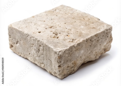 Isolated Cement Stone Piece of Concrete on White Background for Product Photography, Perfect for Construction, Architecture, and Home Improvement Projects