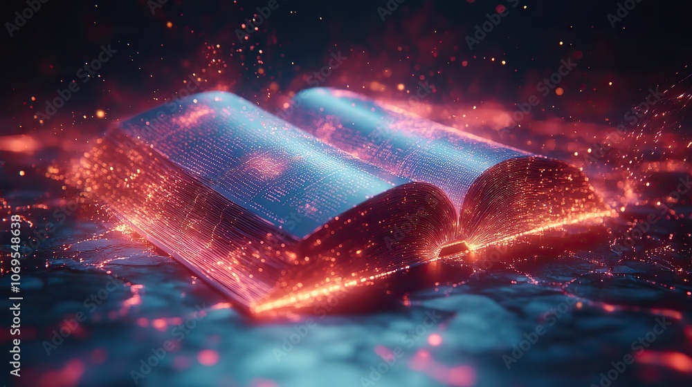 A low poly book merges with digital elements, representing online education and the merging of traditional learning. A low poly book merges with digital elements, representing online education and the merging of traditional learning.