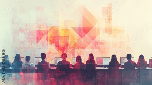 Virtual Classroom Concept with Students on Screens