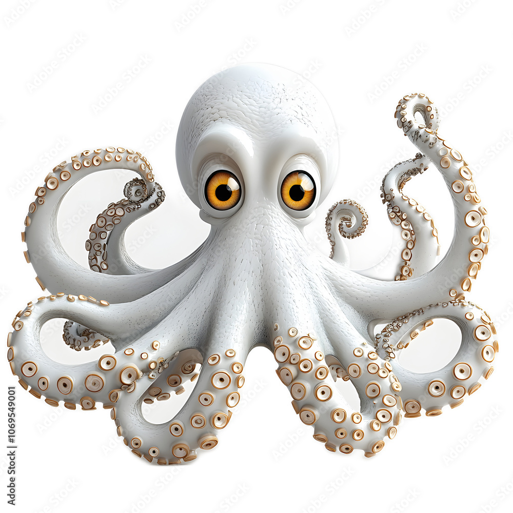 Obraz premium Friendly Cartoon Octopus with Big Eyes and Curly Tentacles