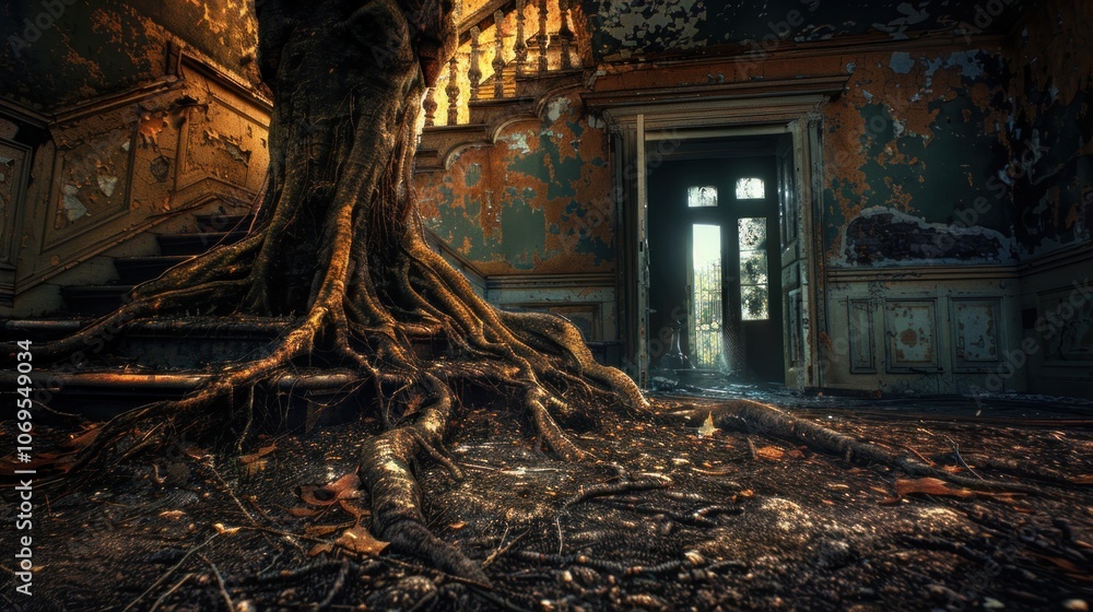 Tree Roots in Abandoned Building Tree Roots in Abandoned Building
