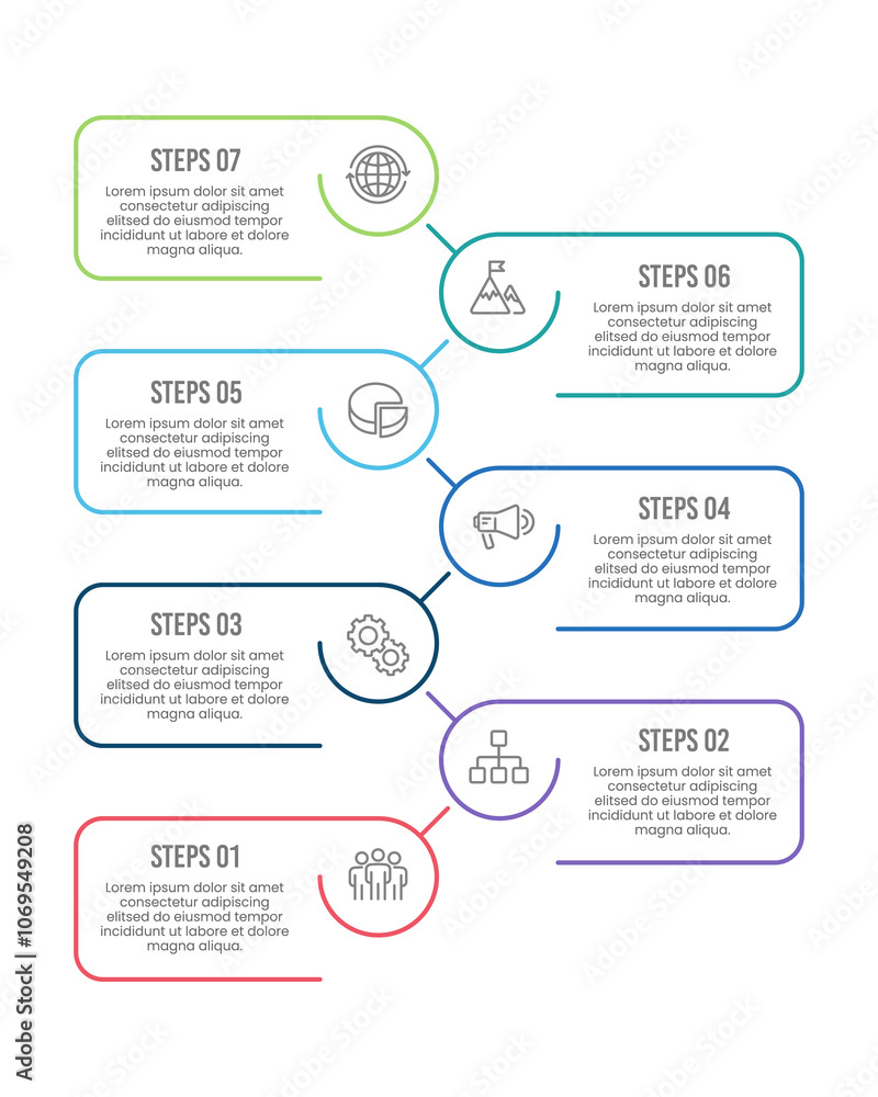 7 Step Vertical Infographic or Options. Simple design, Presentation, Banner, Poster, Plan and Brochure. Vector illustration. 7 Step Vertical Infographic or Options. Simple design, Presentation, Banner, Poster, Plan and Brochure. Vector illustration.