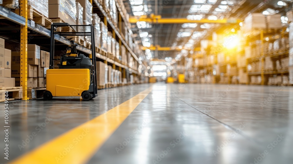 Forklift in a warehouse.
